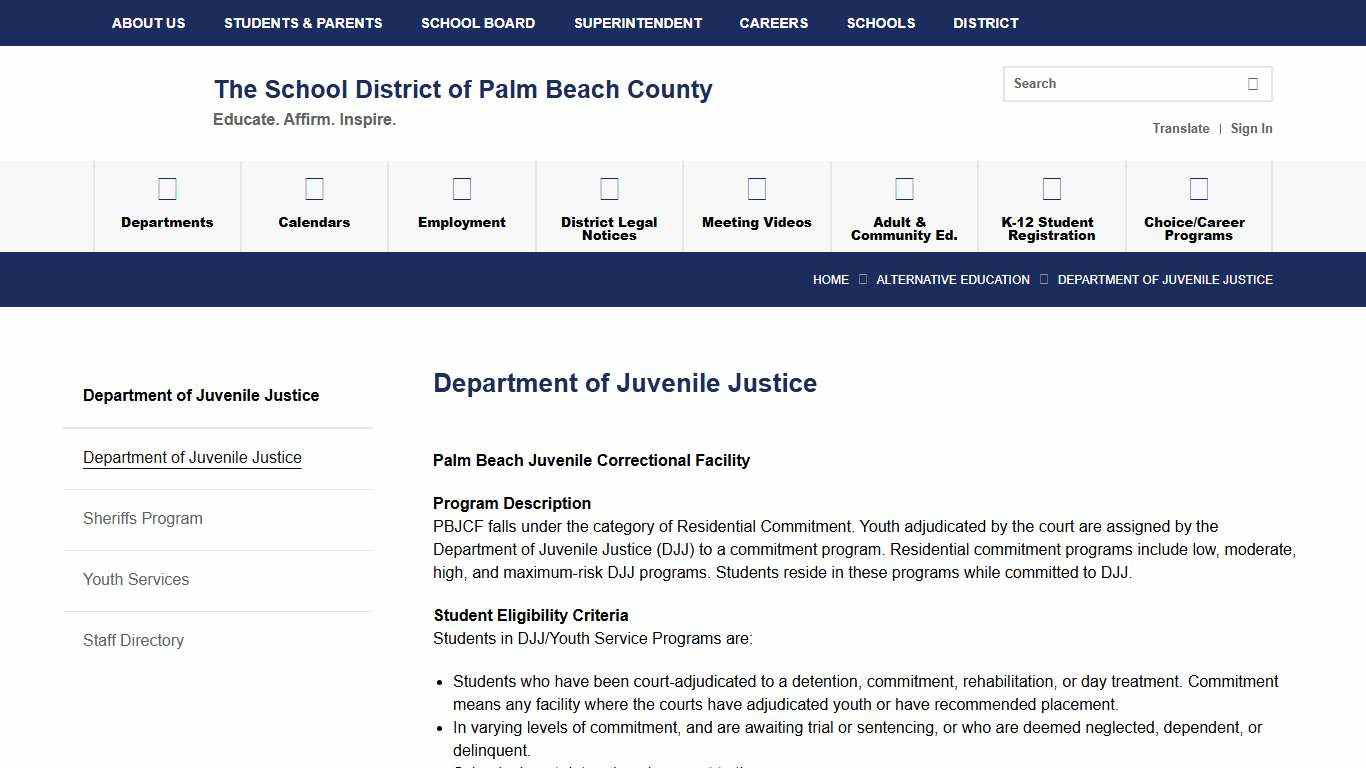 Department of Juvenile Justice - Palm Beach County School District