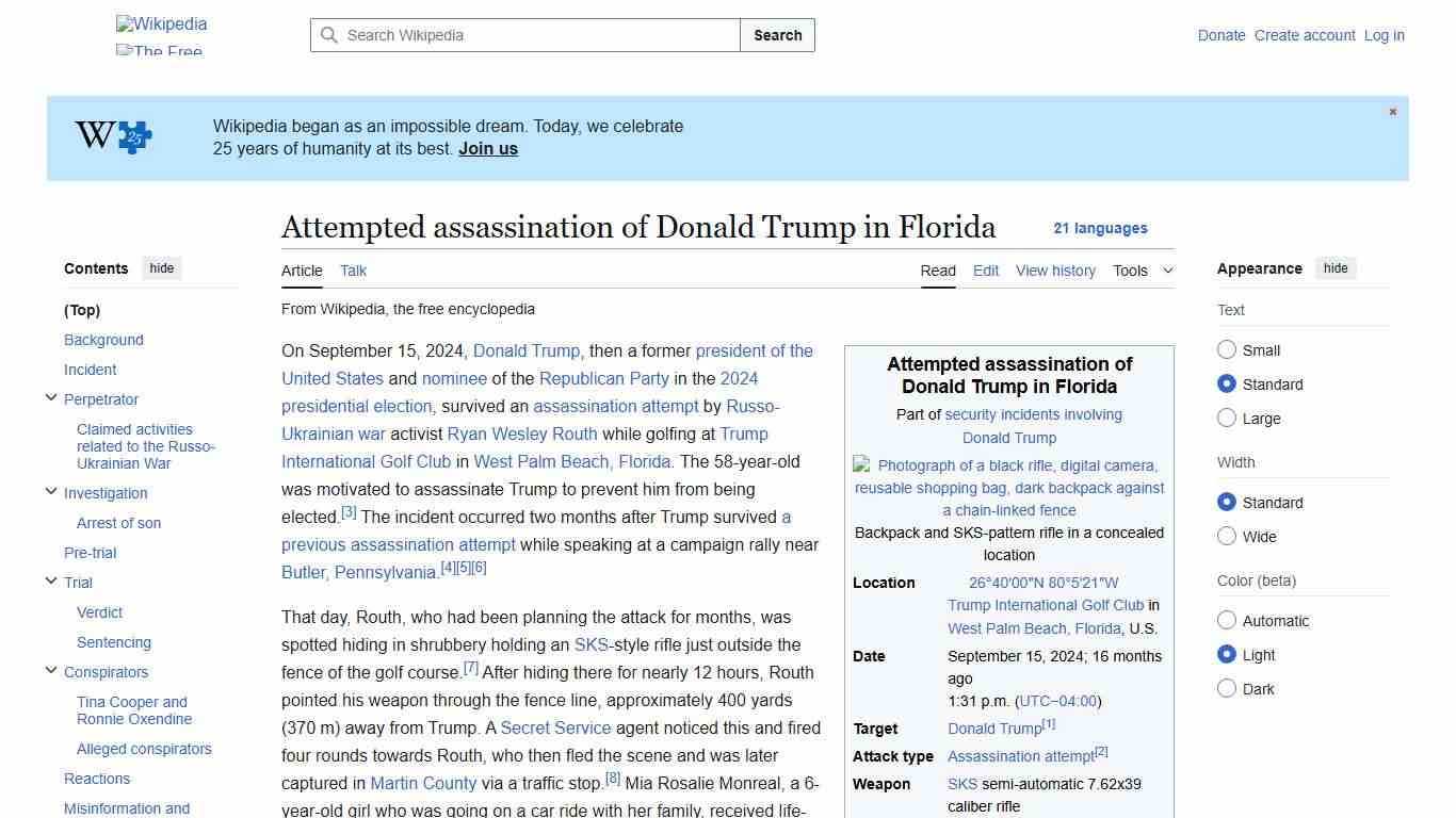 Attempted assassination of Donald Trump in Florida - Wikipedia