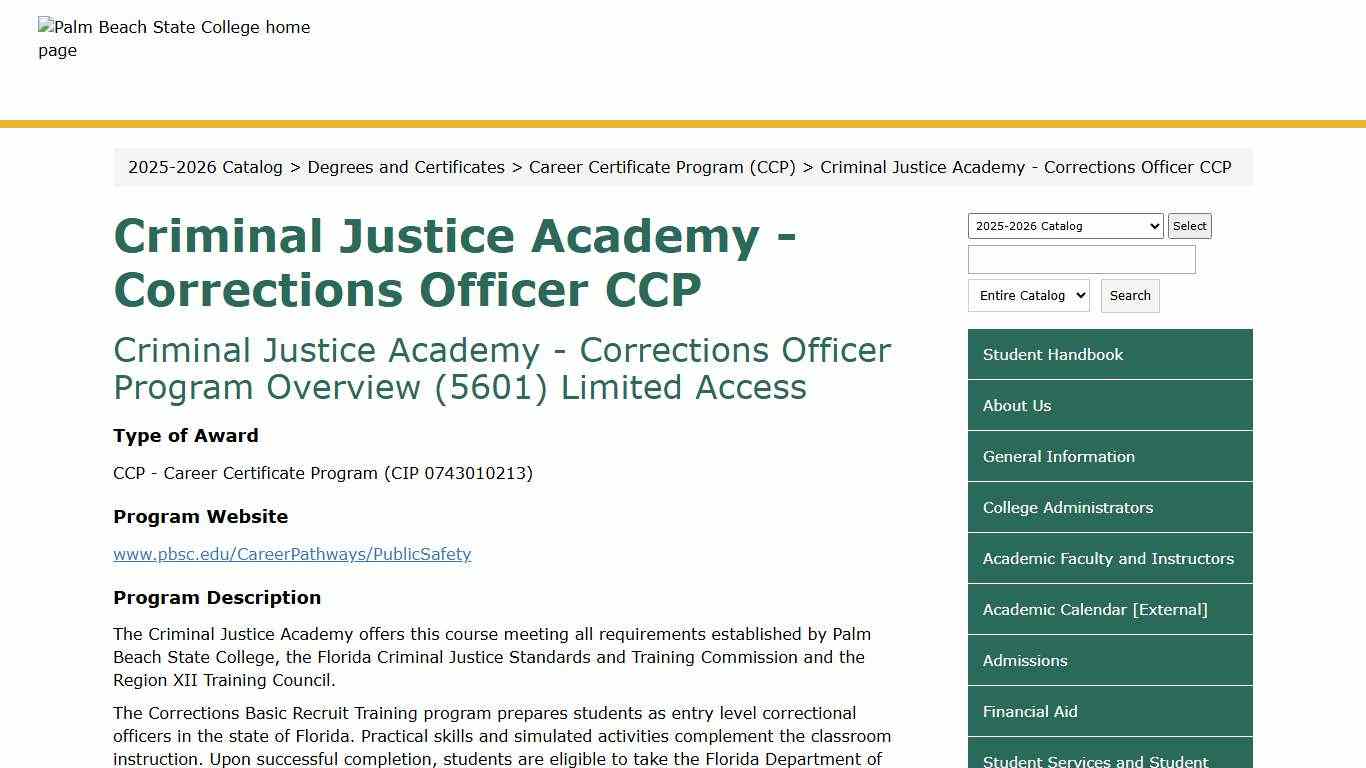 Palm Beach State College - Criminal Justice Academy - Corrections Officer CCP