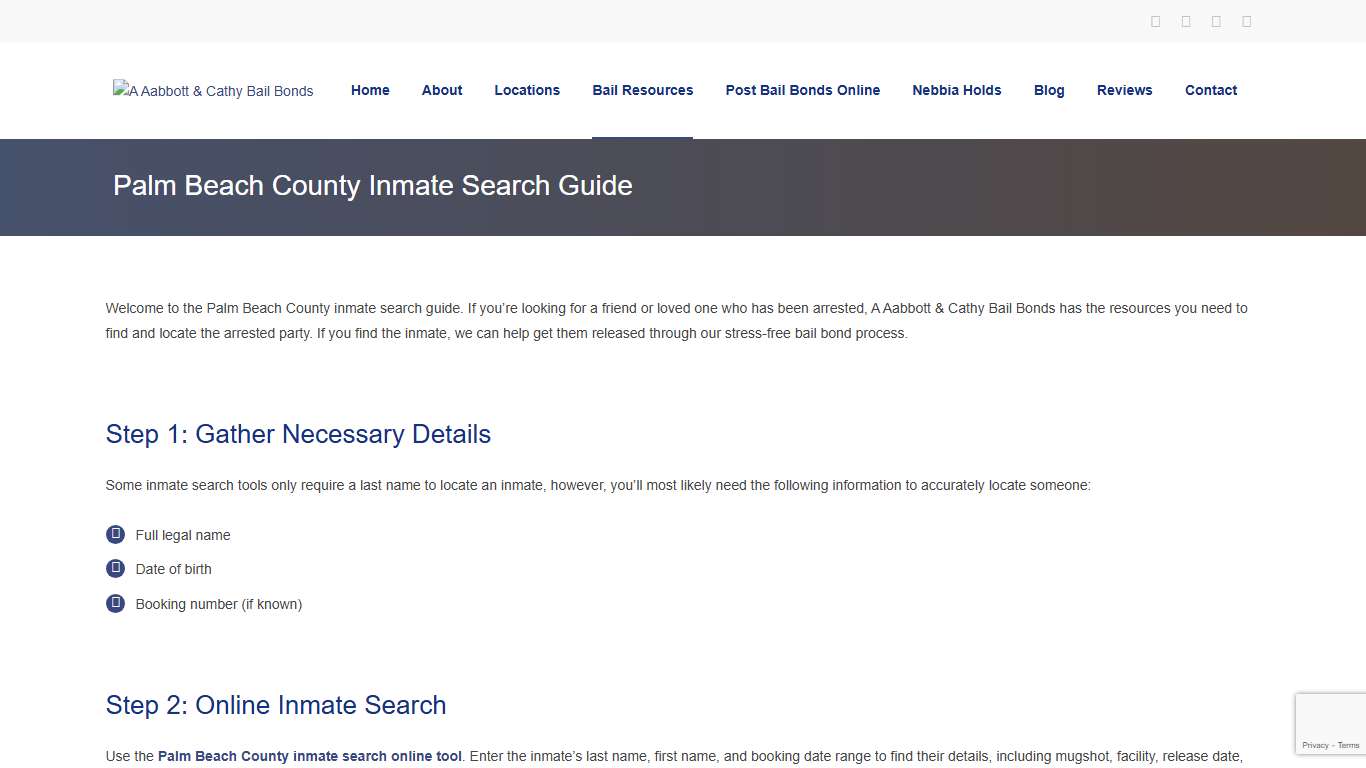 Palm Beach County Inmate Search - A Aabbott & Cathy Bail Bonds